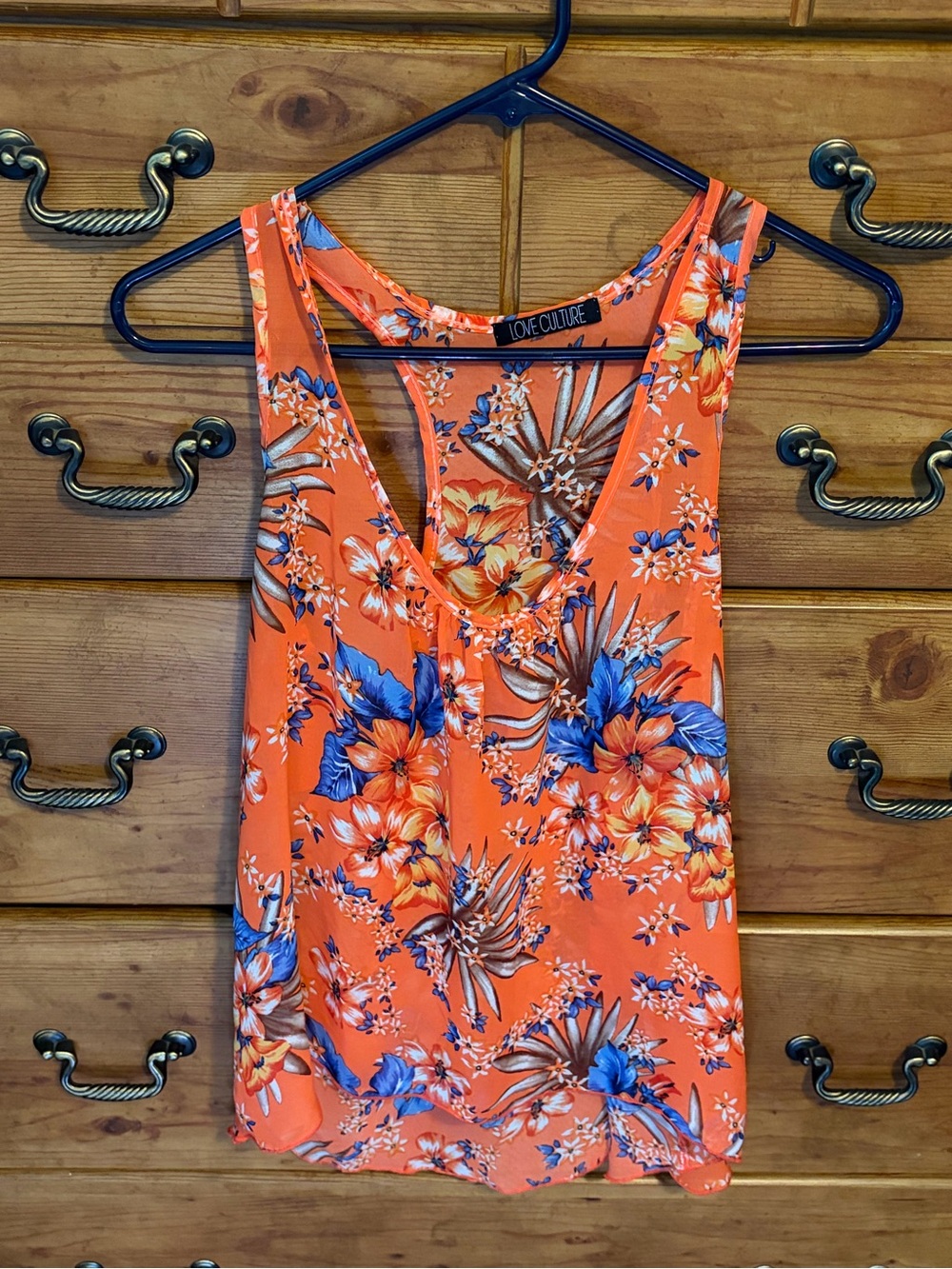 Love Culture Coral-Orange Floral V-Neck Tank